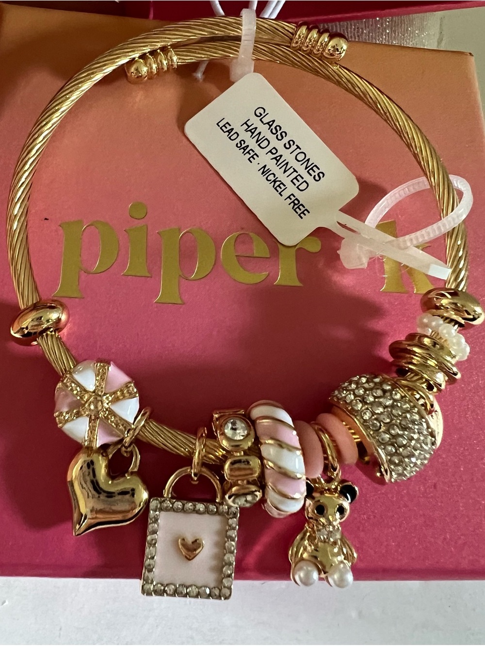 Piper.k Gold-Tone Pink Charm Bracelet